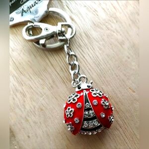 Aqua Sparkling Charms Chain, Glitzy Ladybug, Rhinestones  Keychain